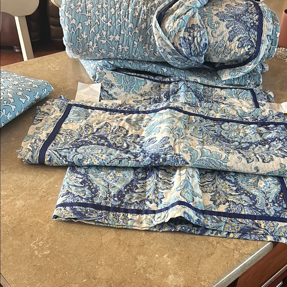 Waverly Blue and White Quilted Bedding Set